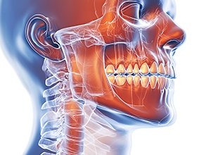 Digital illustration showing the temporomandibular joint